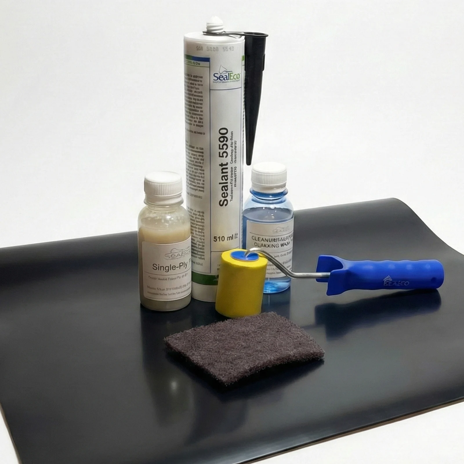 Kit reparații EPDM cu primer, sealant 5590, petec 45x45cm și rolă pentru etanșare membrane acoperiș