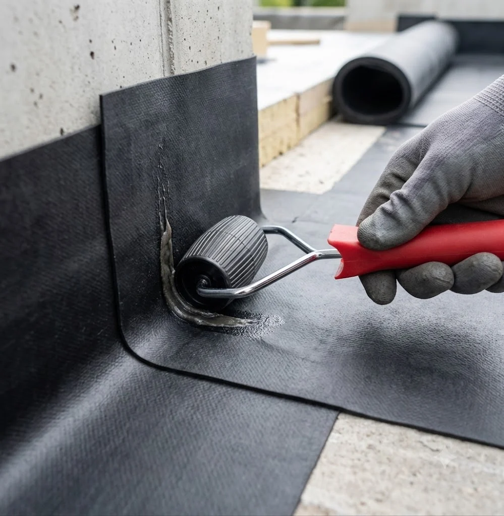 Rolă presare cilindrică 50 mm pentru îmbinarea și etanșarea membranelor hidroizolante EPDM sau bituminoase.